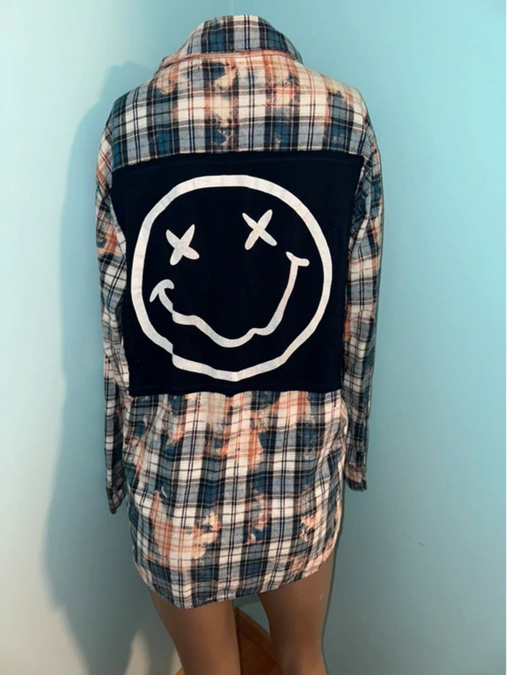 Vintage Havana Upcycled Distressed Plaid Flannel Shirt S